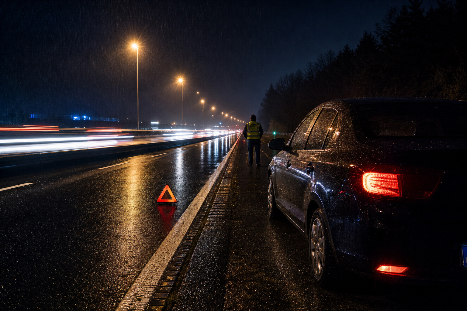 Otoyolda gece lastik patlaması ve güvenli bekleme